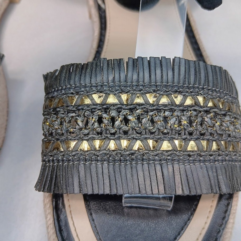 Vince Camuto Kimano Sandals Women 9.5 Black Gold Ankle Tie - Picture 5 of 10
